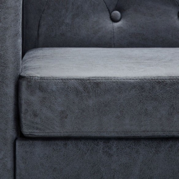 Canapé Chesterfield à 2 places Faux cuir suédé Gris