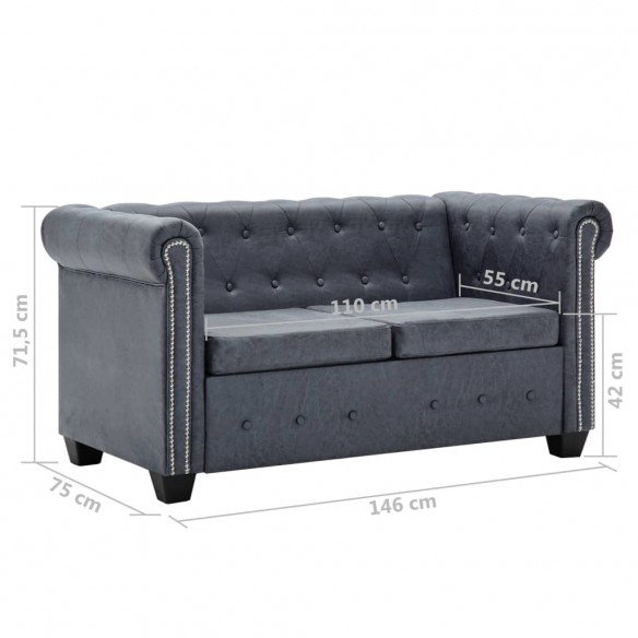 Canapé Chesterfield à 2 places Faux cuir suédé Gris