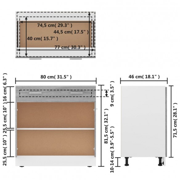 Armoire de plancher à tiroir Sonoma gris 80x46x81,5 cm