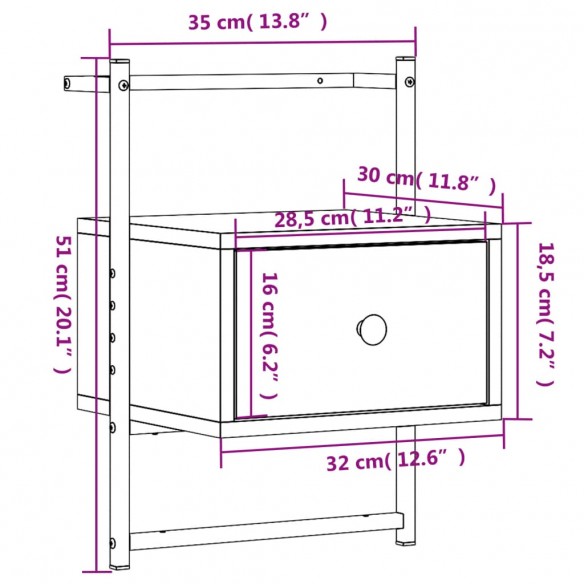 Table de chevet murale chêne sonoma 35x30x51 cm