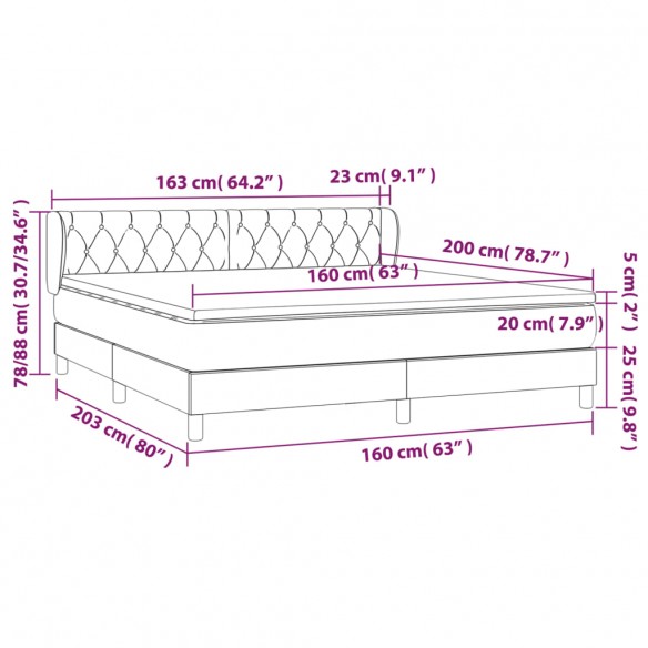 Cadre de lit avec matelas Noir 160x200 cm Tissu