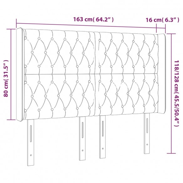 Tête de lit à LED Noir 163x16x118/128 cm Tissu