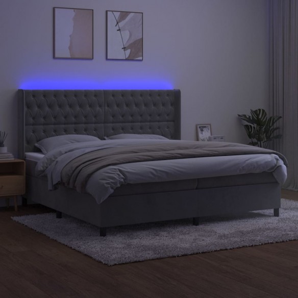 Sommier à lattes de lit matelas et LED Gris clair 200x200 cm
