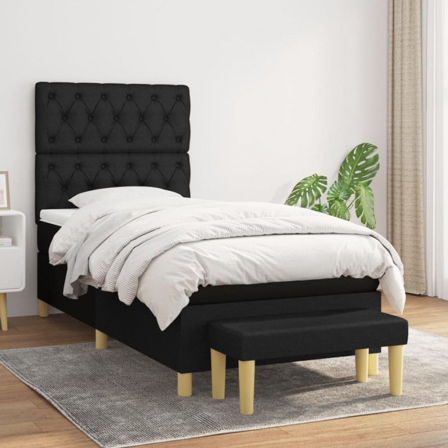 Cadre de lit et matelas Noir 80x200 cm Tissu