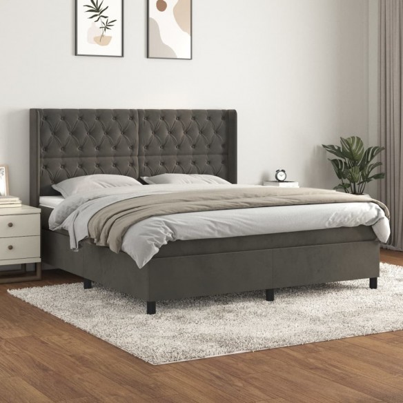 Cadre de lit et matelas Gris foncé 160x200cm Velours