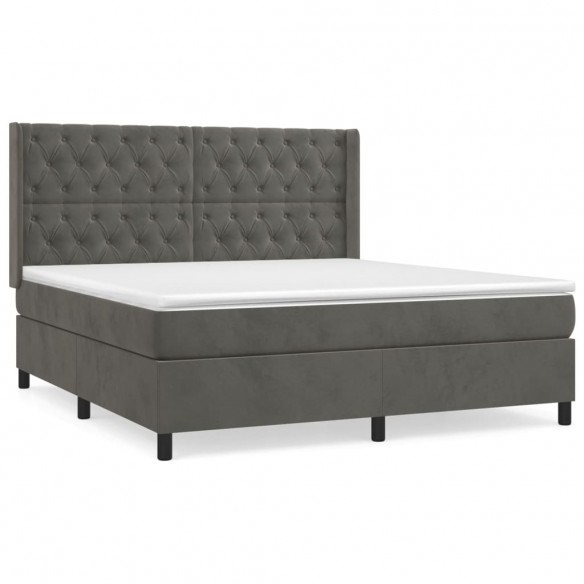 Cadre de lit et matelas Gris foncé 160x200cm Velours