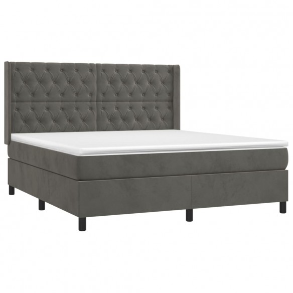 Cadre de lit et matelas Gris foncé 160x200cm Velours