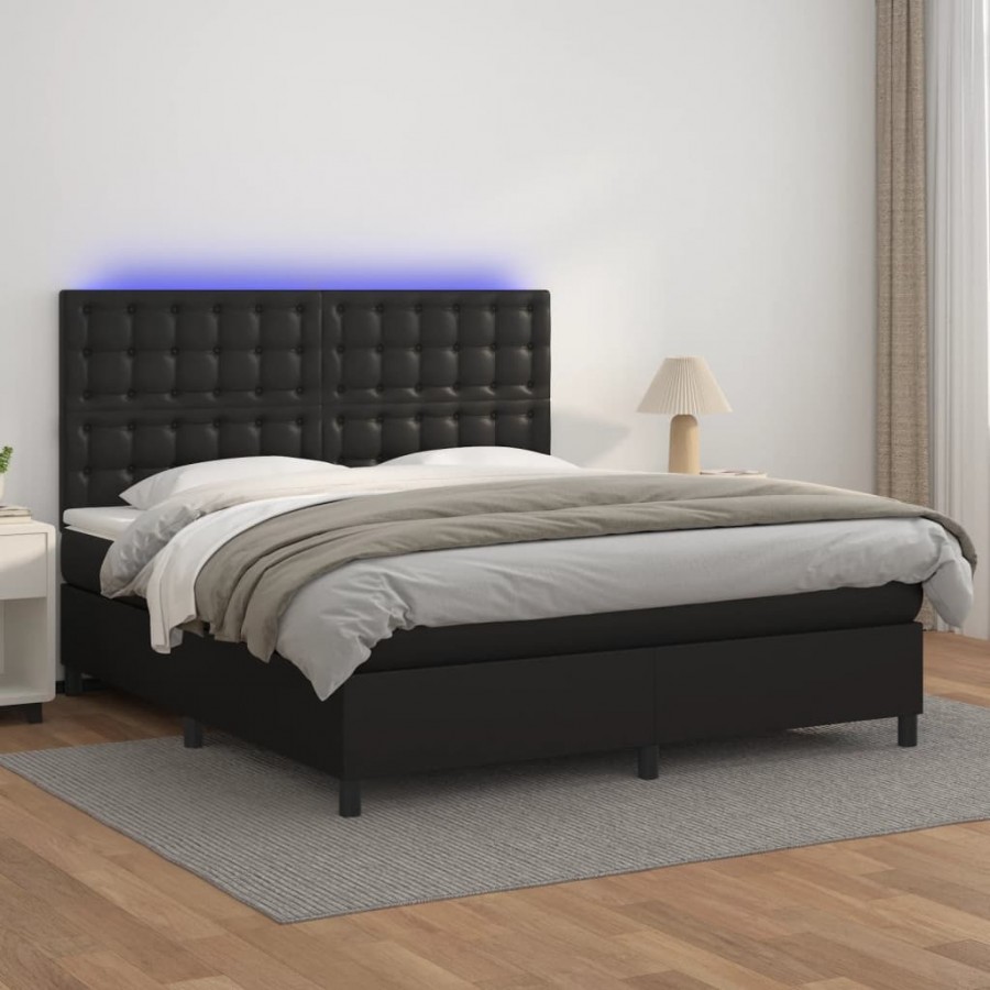 Sommier à lattes de lit avec matelas et LED Noir 180x200 cm