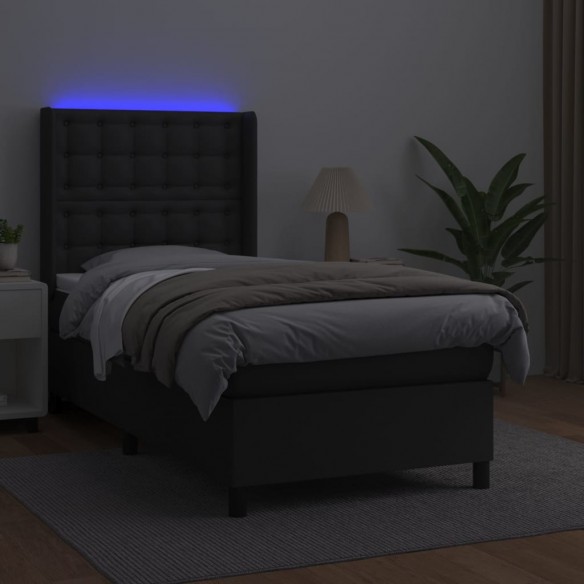 Sommier à lattes de lit matelas LED Noir 90x200 cm Similicuir