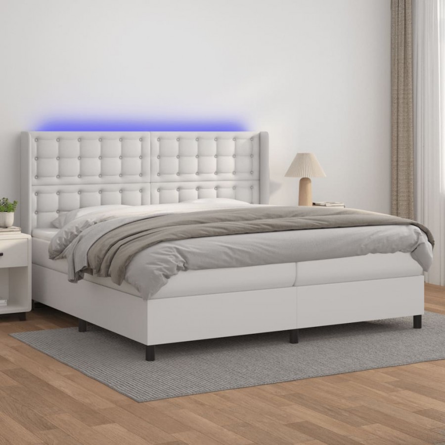 Sommier à lattes de lit matelas LED Blanc 200x200 cm Similicuir