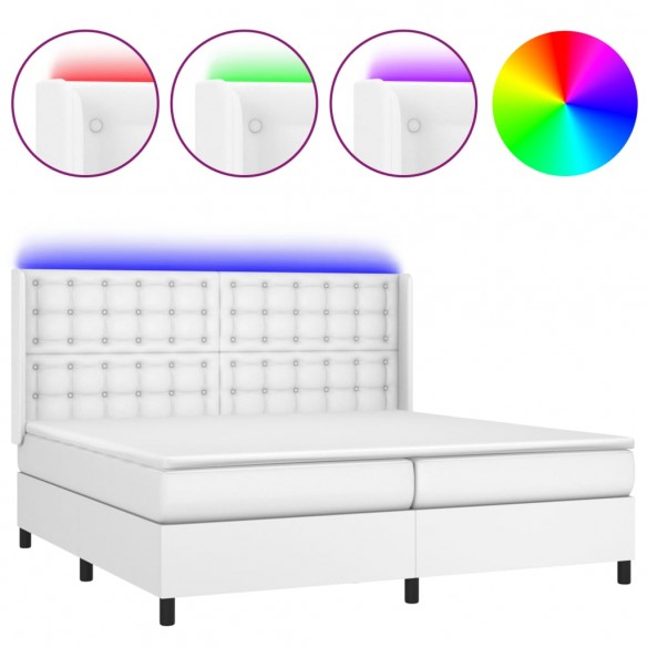 Sommier à lattes de lit matelas LED Blanc 200x200 cm Similicuir