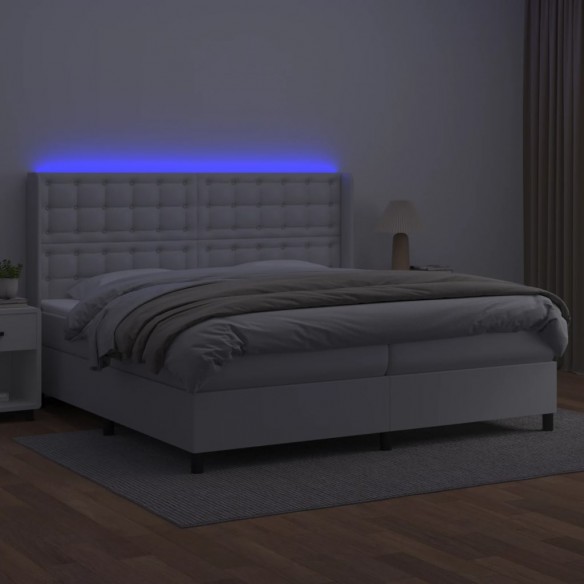 Sommier à lattes de lit matelas LED Blanc 200x200 cm Similicuir