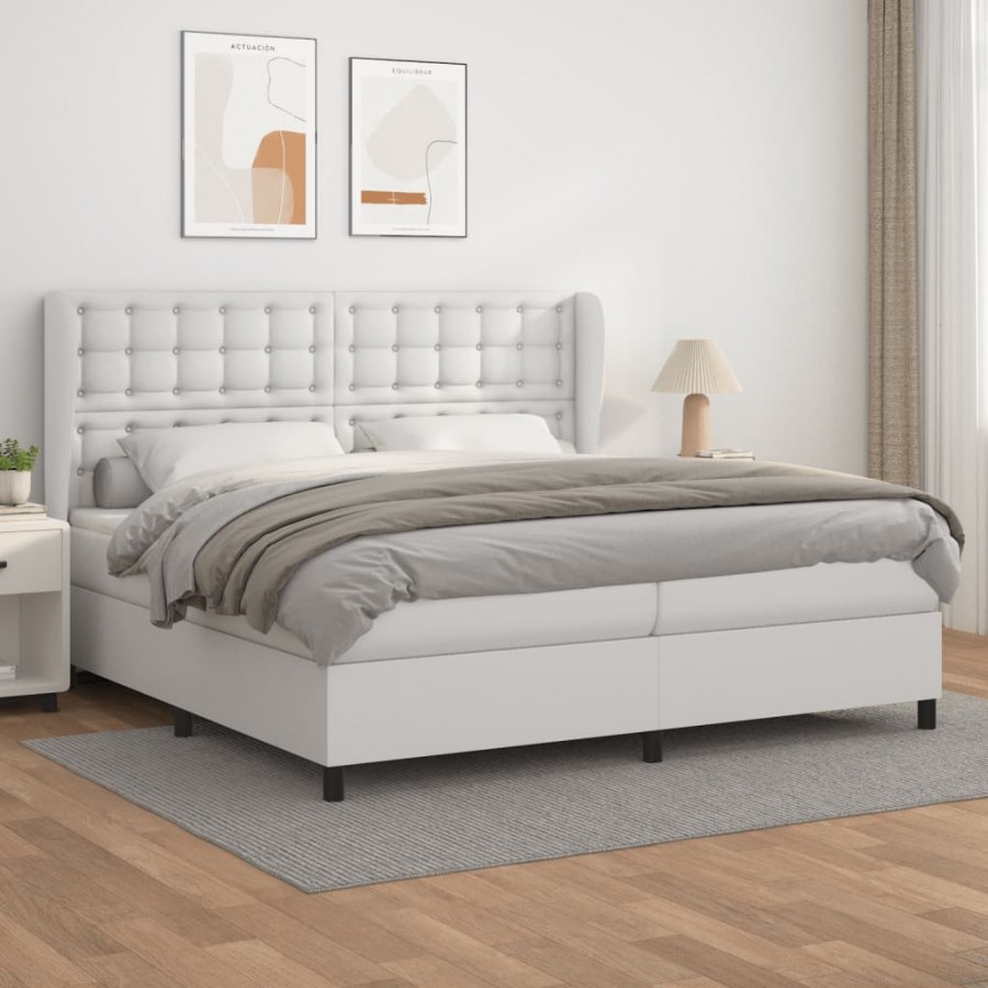 Cadre de lit avec matelas Blanc 200x200cm Similicuir