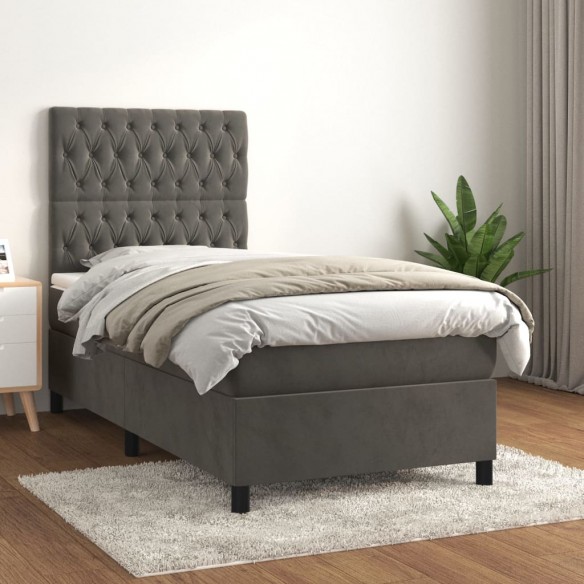 Cadre de lit avec matelas Gris foncé 100x200 cm