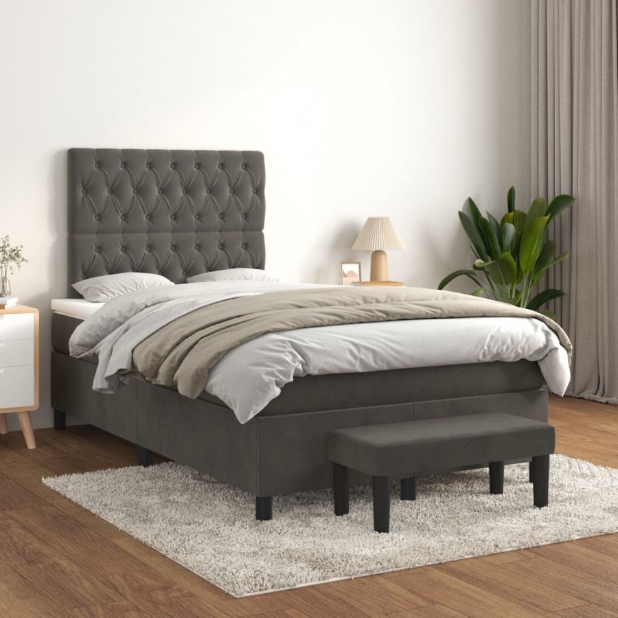 Cadre de lit et matelas Gris foncé 120x200cm Velours