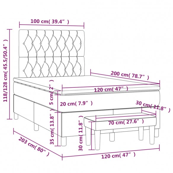 Cadre de lit et matelas Gris foncé 120x200cm Velours