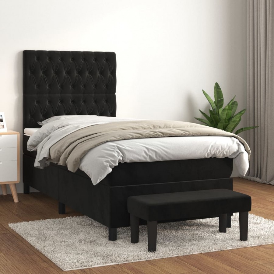 Cadre de lit avec matelas Noir 100x200 cm Velours