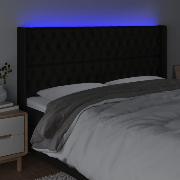 Tête de lit à LED Noir 183x16x118/128 cm Tissu