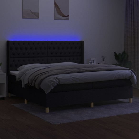 Cadre de lit matelas et LED Noir 200x200 cm Tissu