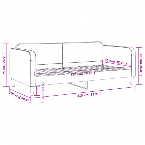 Lit de repos gris foncé 90x190 cm tissu