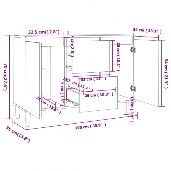 Buffet Sonoma gris 103,5x35x70 cm Bois d'ingénierie