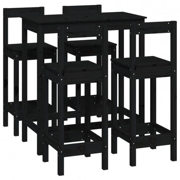 Ensemble de bar 5 pcs Noir Bois de pin massif