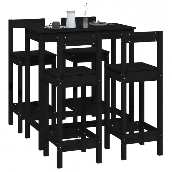 Ensemble de bar 5 pcs Noir Bois de pin massif