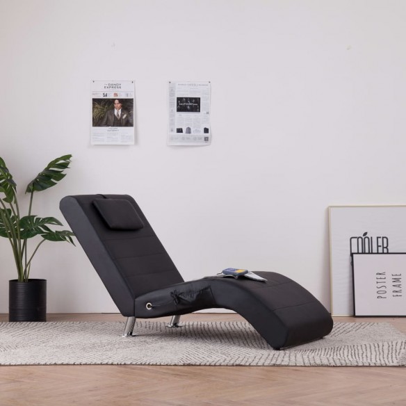 Chaise longue de massage avec oreiller Noir Similicuir