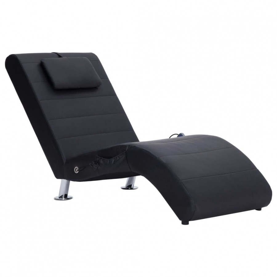 Chaise longue de massage avec oreiller Noir Similicuir Chaise longue de massage avec oreiller Noir Similicuir