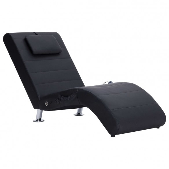 Chaise longue de massage avec oreiller Noir Similicuir