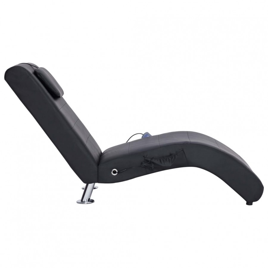 Chaise longue de massage avec oreiller Noir Similicuir Chaise longue de massage avec oreiller Noir Similicuir