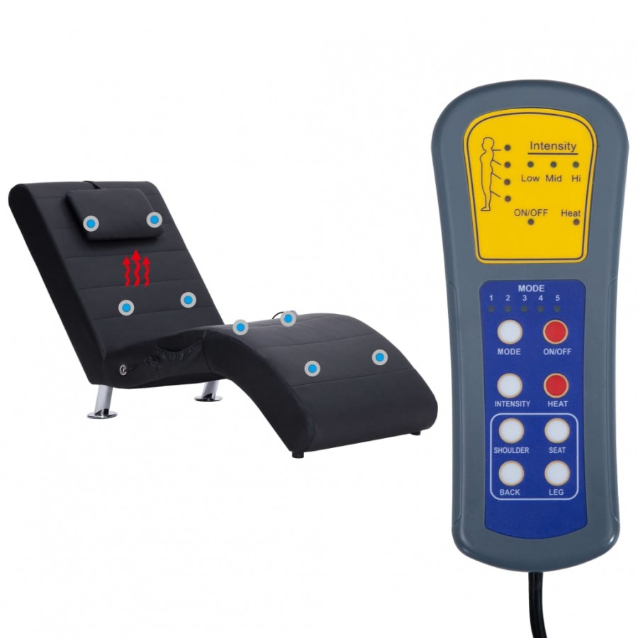 Chaise longue de massage avec oreiller Noir Similicuir Chaise longue de massage avec oreiller Noir Similicuir