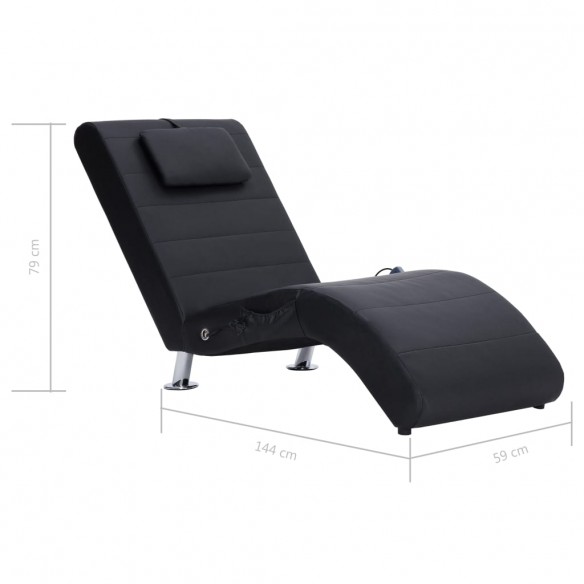 Chaise longue de massage avec oreiller Noir Similicuir