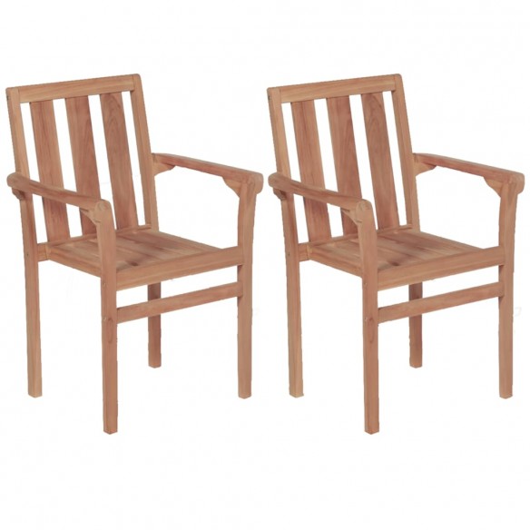 Chaises de jardin empilables 2 pcs Bois de teck solide