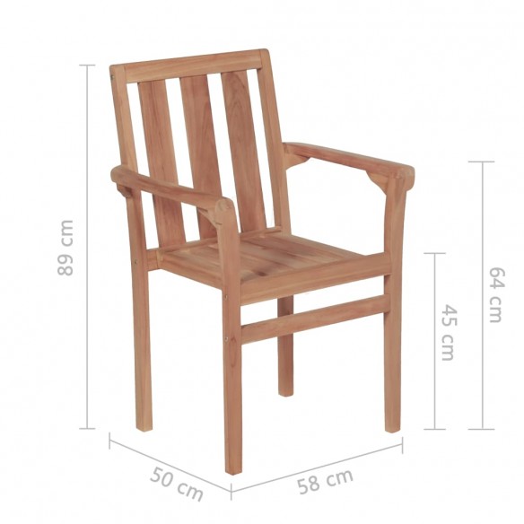 Chaises de jardin empilables 2 pcs Bois de teck solide