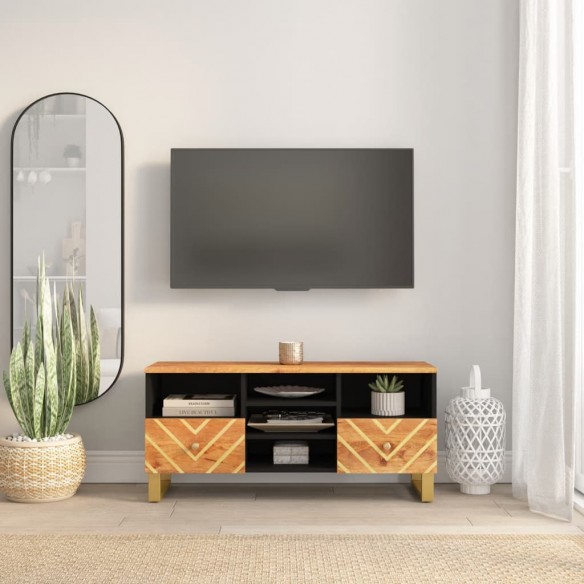 Meuble TV marron et noir 100x33,5x46 cm bois massif de manguier