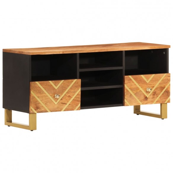 Meuble TV marron et noir 100x33,5x46 cm bois massif de manguier