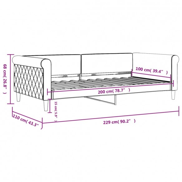 Lit de repos gris clair 100x200 cm velours