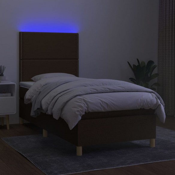 Sommier à lattes de lit et matelas et LED Marron foncé 90x200cm