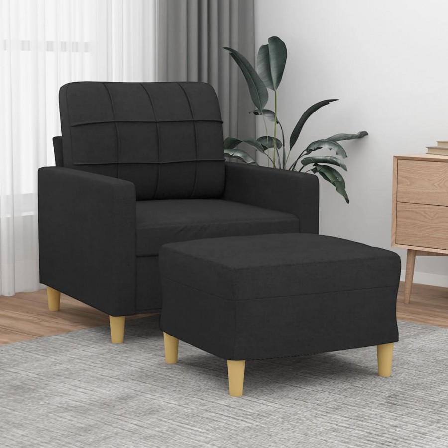 Fauteuil avec repose-pied Noir 60 cm Tissu