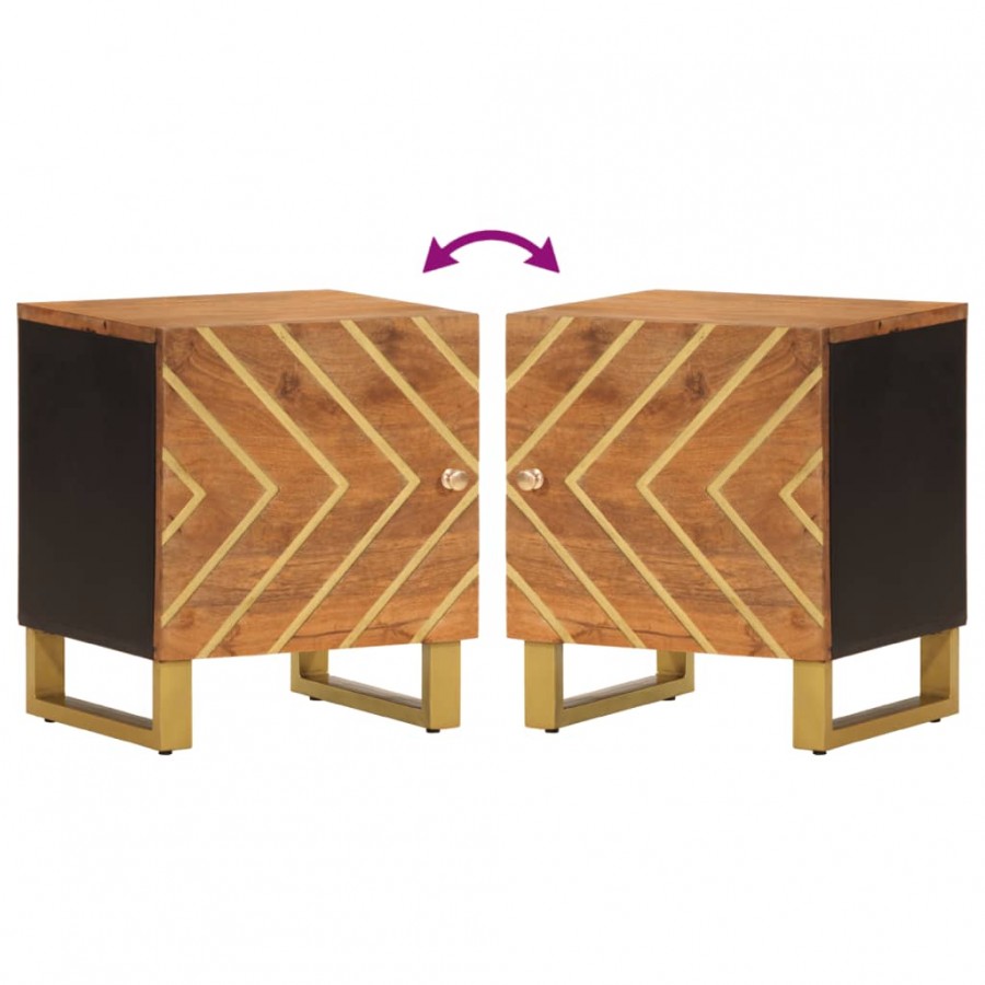 Table de chevet marron et noir bois de manguier solide