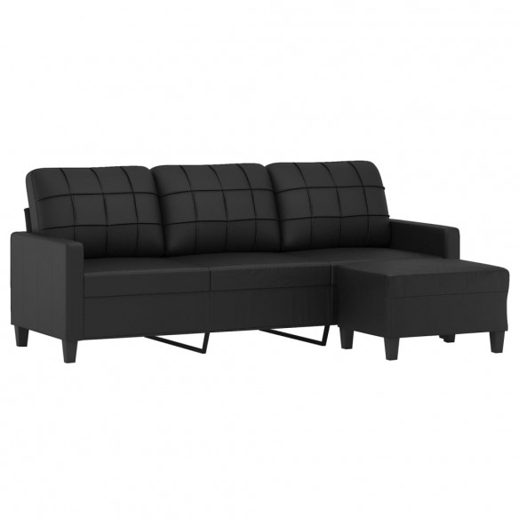 Canapé à 3 places avec repose-pieds Noir 180 cm Similicuir