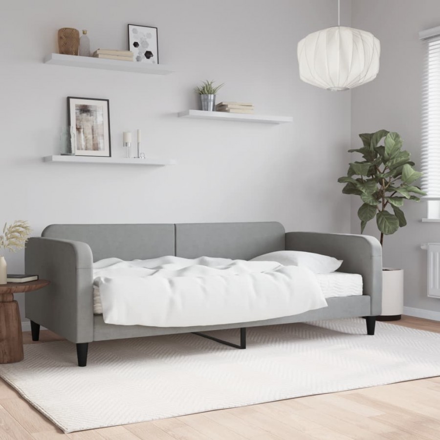 Lit de jour avec matelas gris clair 100x200 cm tissu