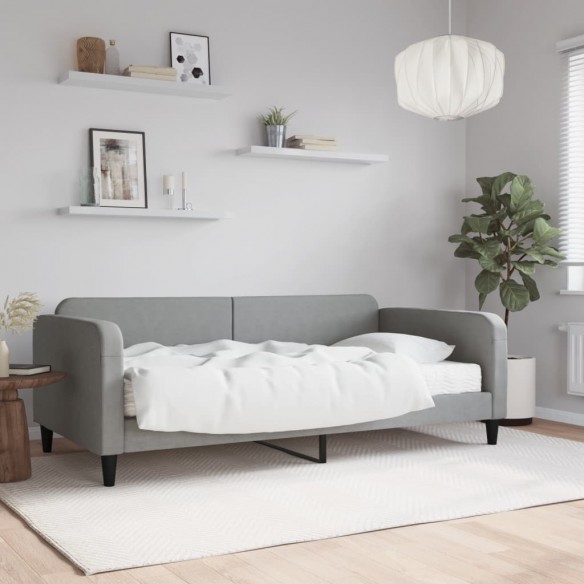 Lit de jour avec matelas gris clair 100x200 cm tissu