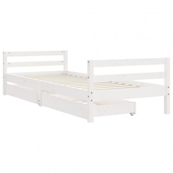 Cadre de lit enfant tiroirs blanc 80x200 cm bois de pin massif