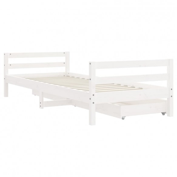 Cadre de lit enfant tiroirs blanc 80x200 cm bois de pin massif