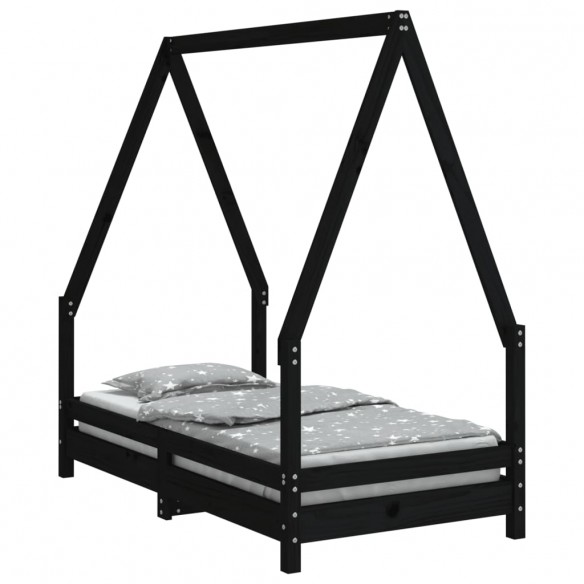 Cadre de lit pour enfant noir 70x140 cm bois de pin massif