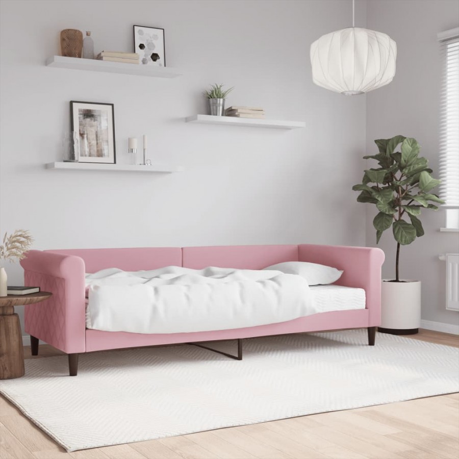 Lit de jour avec matelas rose 80x200 cm velours