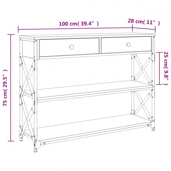 Table console chêne fumé 100x28x75 cm bois d'ingénierie