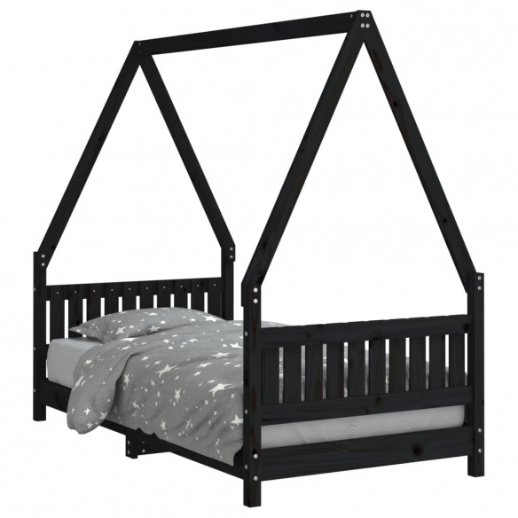 Cadre de lit pour enfant noir 80x160 cm bois de pin massif